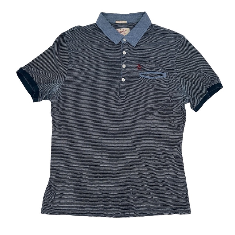 Original Penguin Blue White Striped Heritage Slim Fit Shirt Size Large Men's